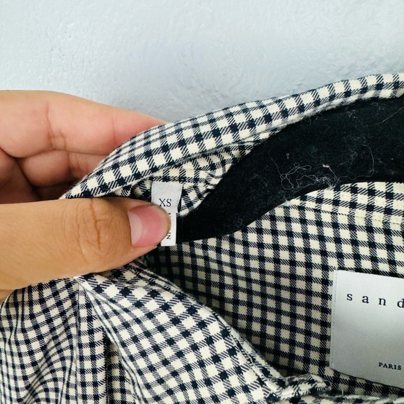 Sandro Gingham Button Down Flannel Shirt Black Cream Color - Picture 5 of 8